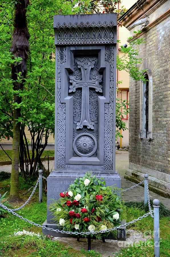 Georgian Orthodox church monument with crucifix cross to mark dead Batumi Georgia Photograph by Imran Ahmed