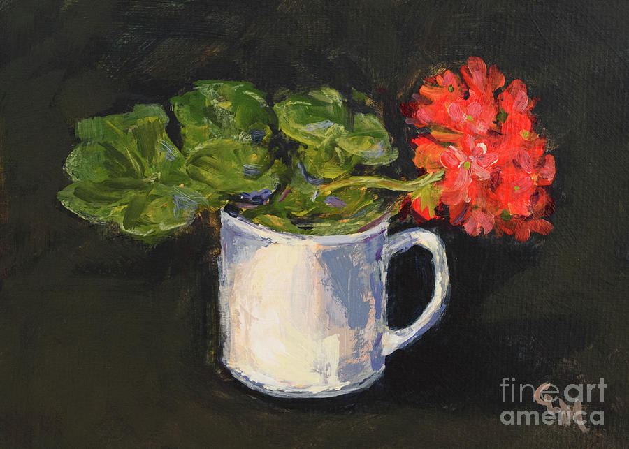 Geranium in a Cup Painting by Cheryl McClure