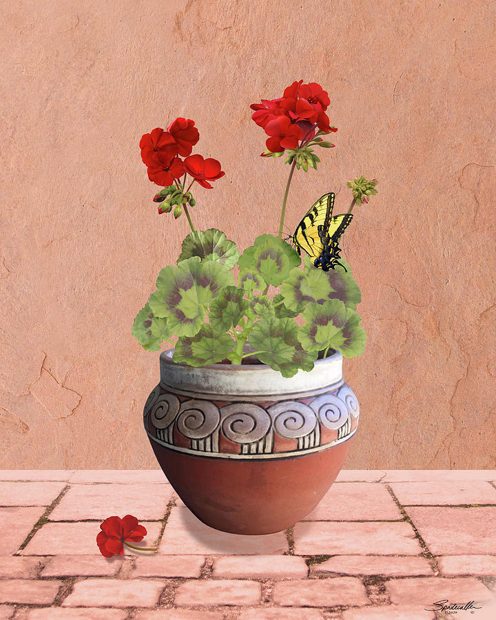 Geranium in Native American Pot Digital Art by M Spadecaller