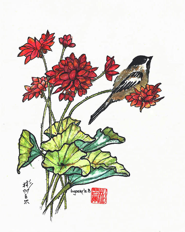 Geranium Perch Painting by Bill Searle