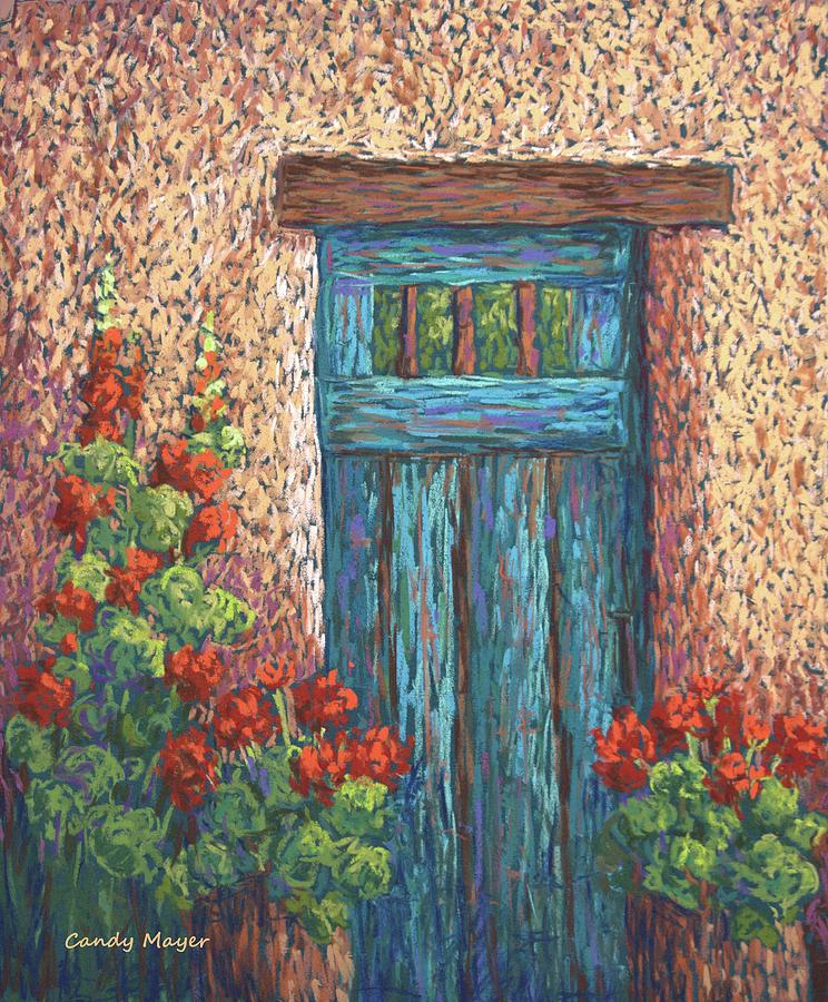 Geraniums and Door Pastel by Candy Mayer
