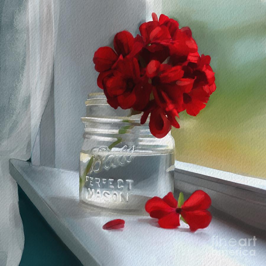 Geraniums in my Window Painting by Tammy Lee Bradley