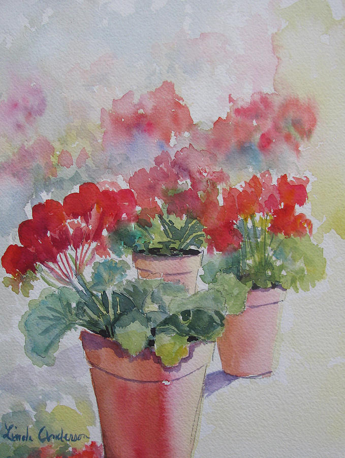 Geraniums Painting by Linda Anderson