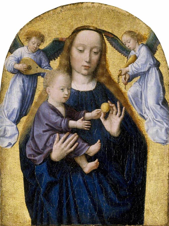 Vintage Painting - Gerard David - The Madonna and Child with Two Music-making Angels by Les Classics