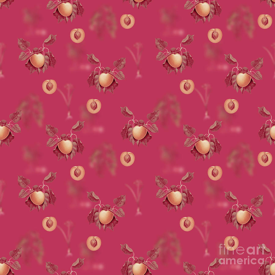 German Apricot Botanical Seamless Pattern In Viva Magenta N.0914 Mixed Media
