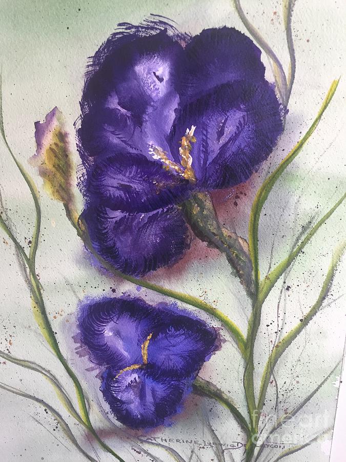 German Bearded Iris Purple in Watercolor and Guoache Painting by Catherine Ludwig Donleycott