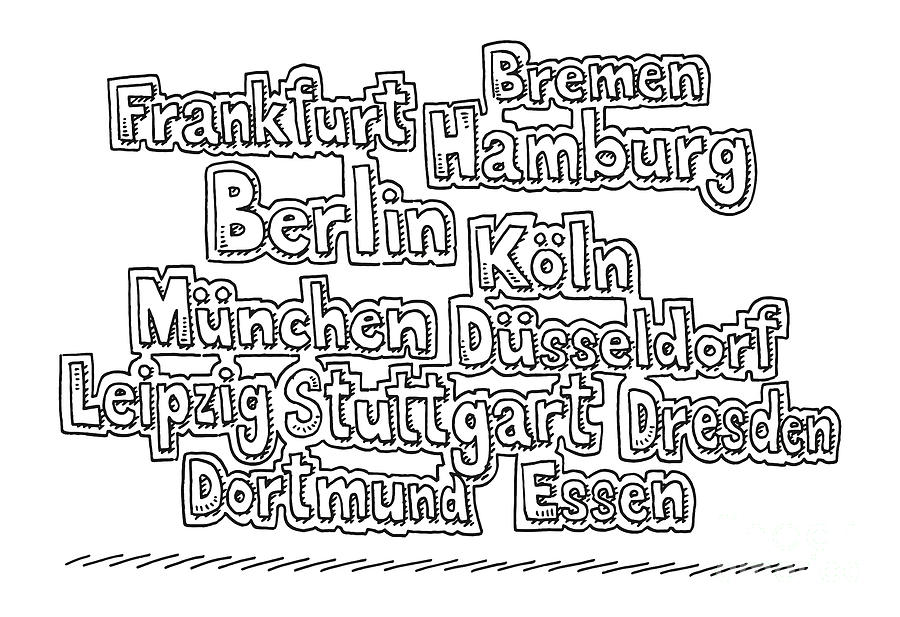 Black And White Drawing - German Biggest Cities Names Drawing by Frank Ramspott