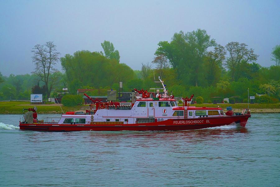 German Fire Boat On Rhine Photograph