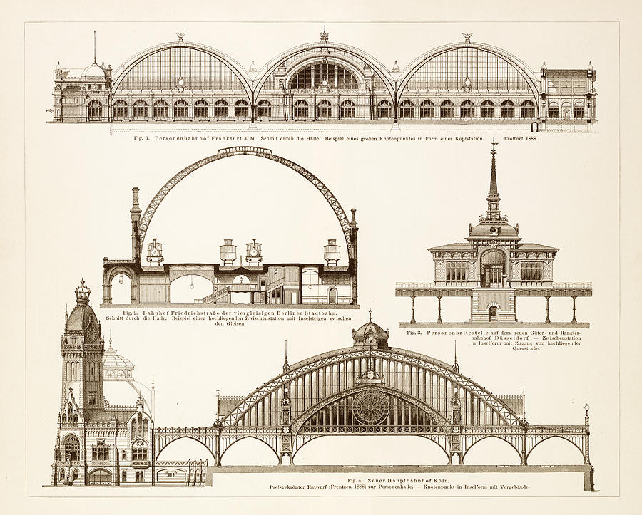 German main train stations 1895 Drawing by Thepalmer