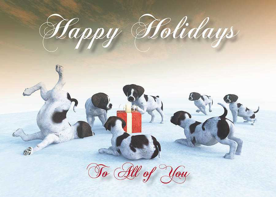 German Pointer Puppies Holidays Snowscene for All of You Digital Art by Jan Keteleer