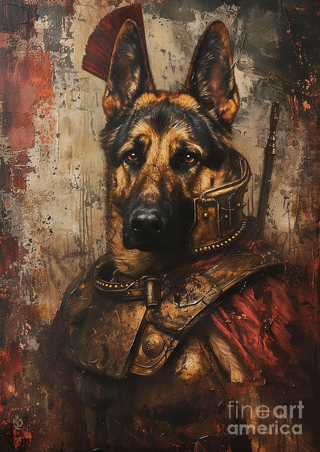 German Shepherd Painting - German Shepherd - adorned in the garb of a Roman centurion by Adrien Efren