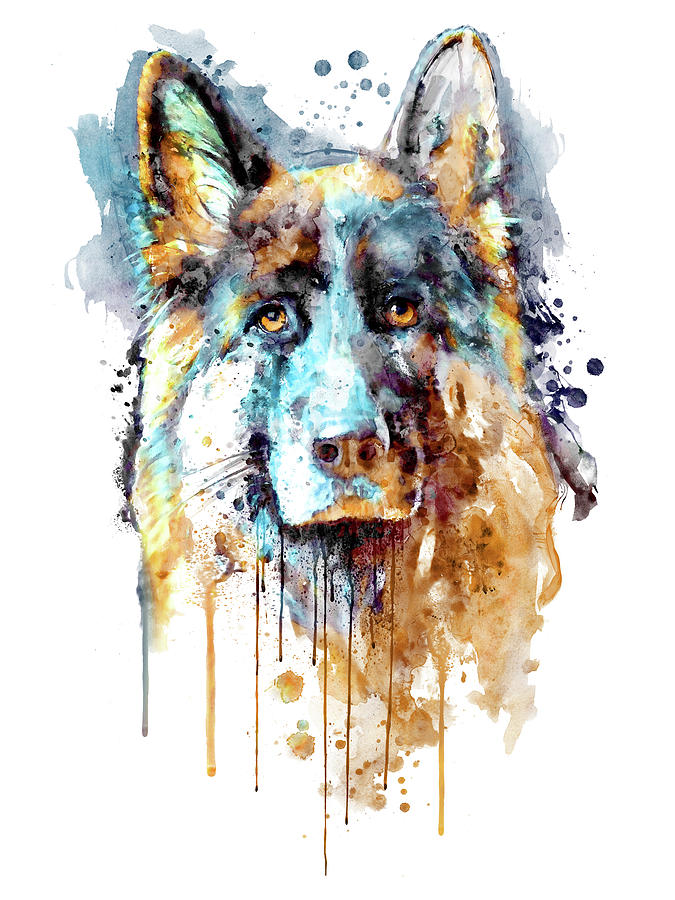 German Shepherd Dog Head Painting by Marian Voicu