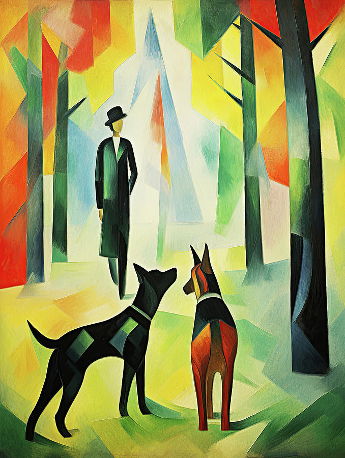 German Shepherd dog walking in the park 01 - Madeleine Macke Painting by Madeleine Macke