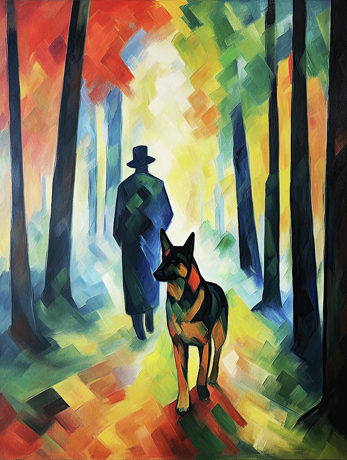 German Shepherd dog walking in the park 02 - Madeleine Macke Painting by Madeleine Macke