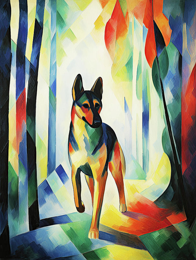 German Shepherd dog walking in the park 04 - Madeleine Macke Painting by Madeleine Macke