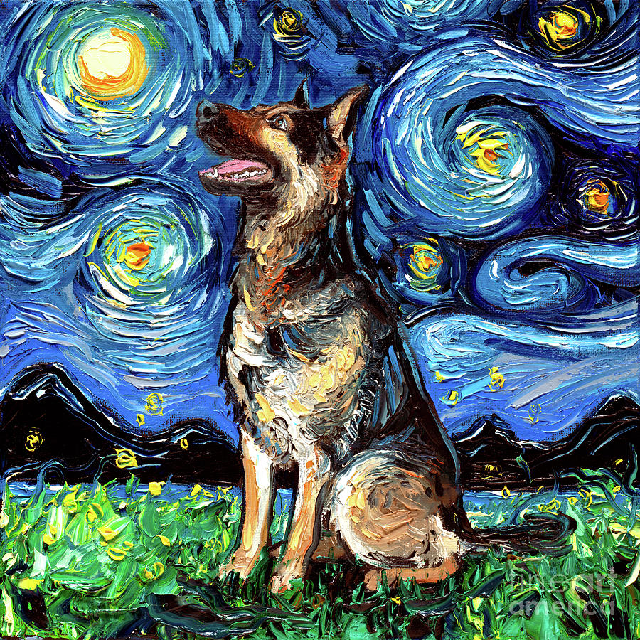 Vincent Van Gogh Painting - German Shepherd Night 2 by Aja Trier