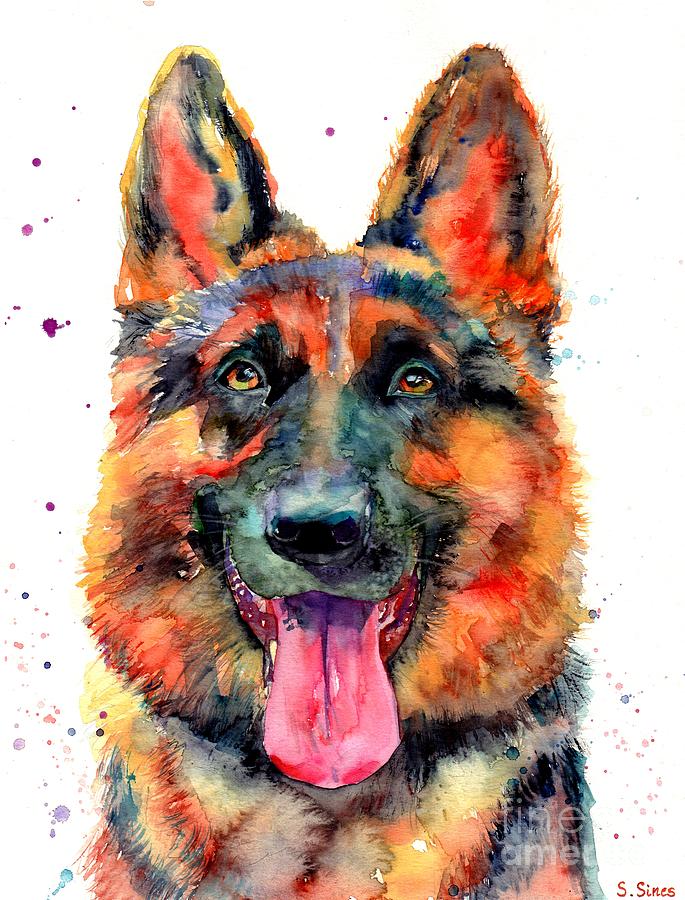 Braveheart Painting - German Shepherd Pet Portrait by Suzann Sines