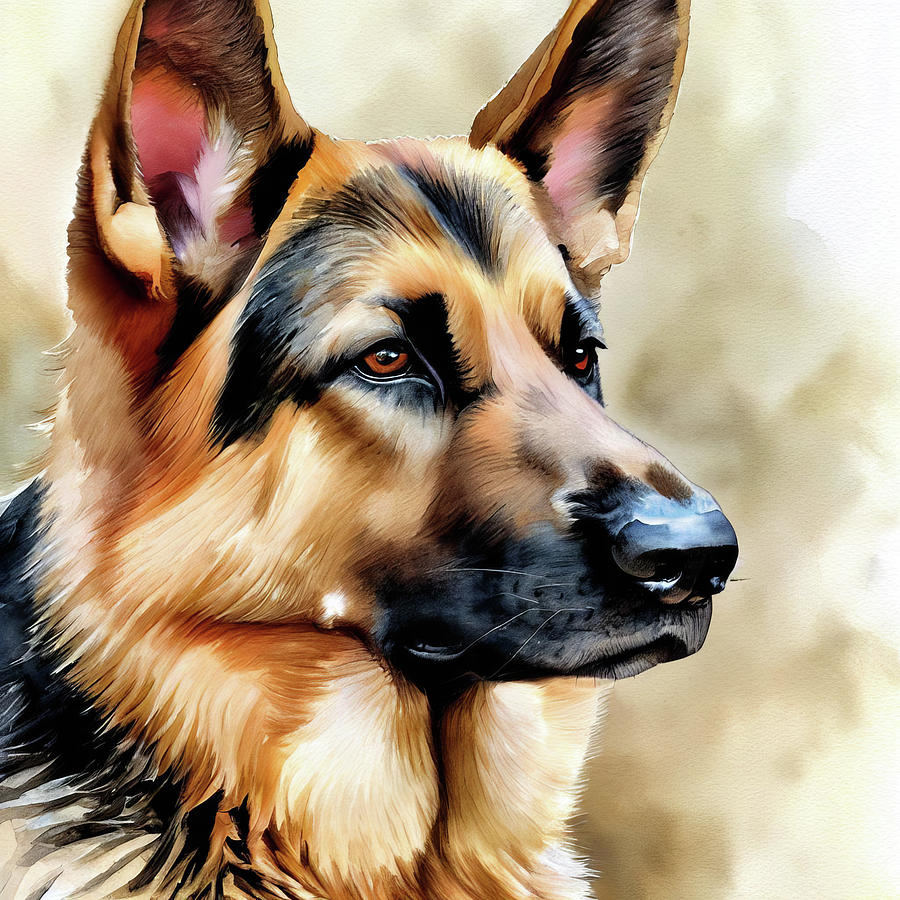 German Shepherd Portrait Digital Art