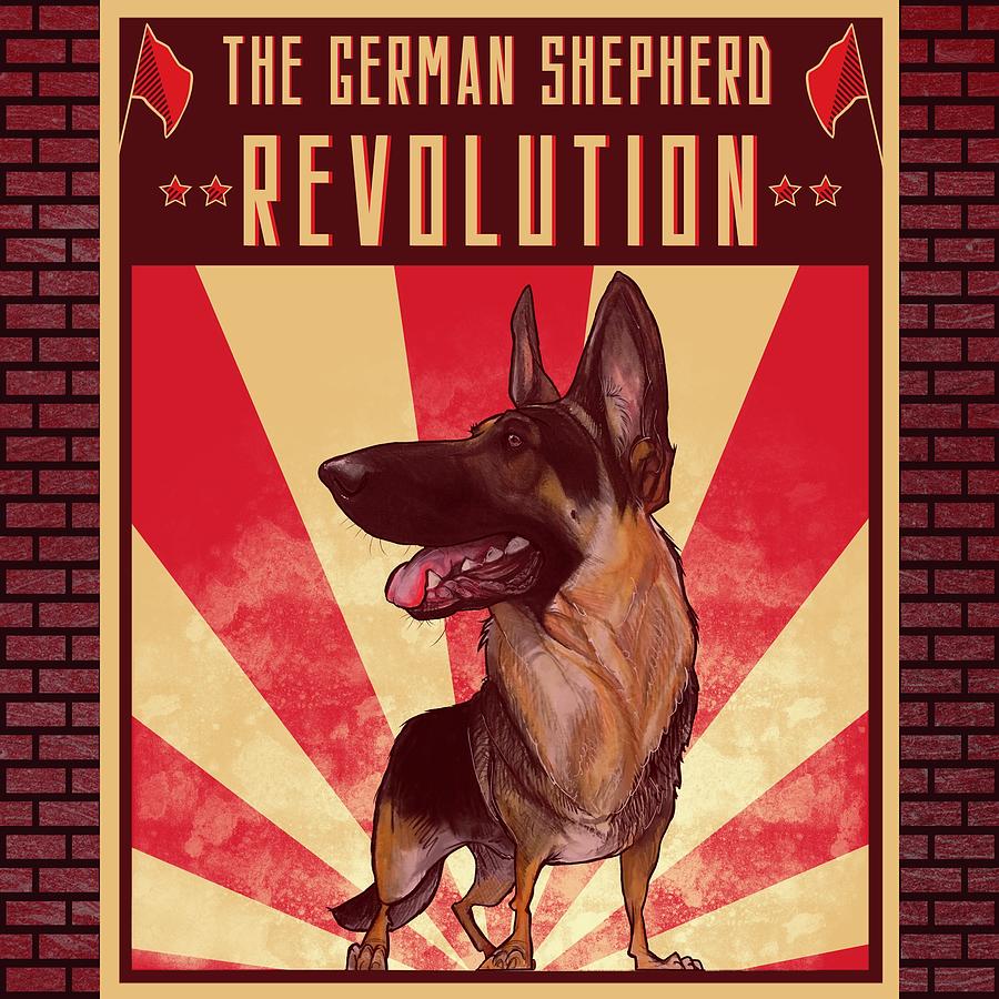 German Shepherd REVOLUTION  Drawing by Canine Caricatures By John LaFree