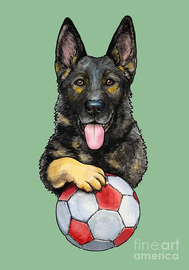 German Shepherd Soccer Ball Painting by Jindra Noewi