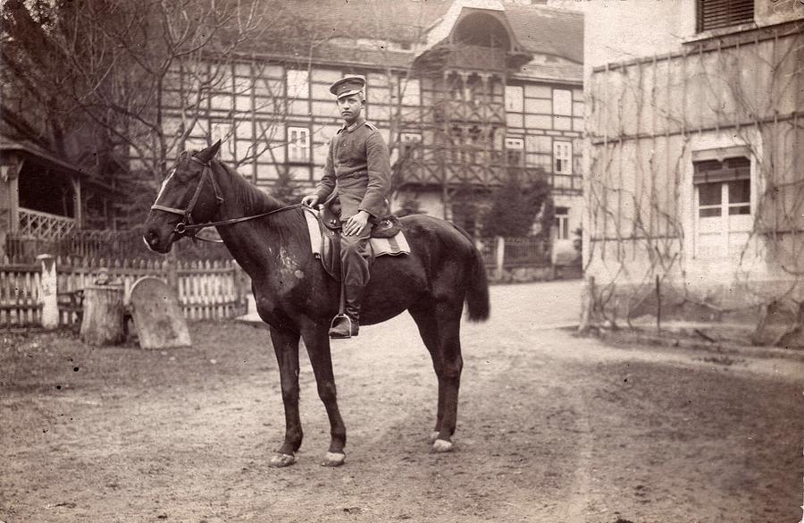 German Soldier Riding His Horse Painting
