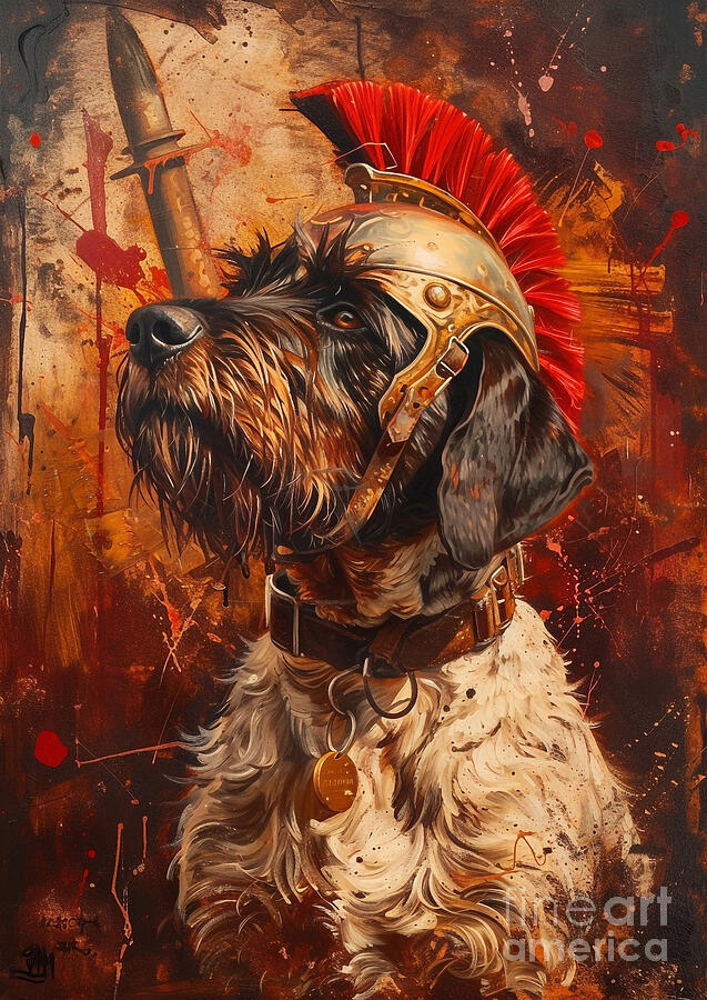 Dog Painting - German Wirehaired Pointer - in the garb of a Roman wild game tracker, skilled and versatile by Adrien Efren