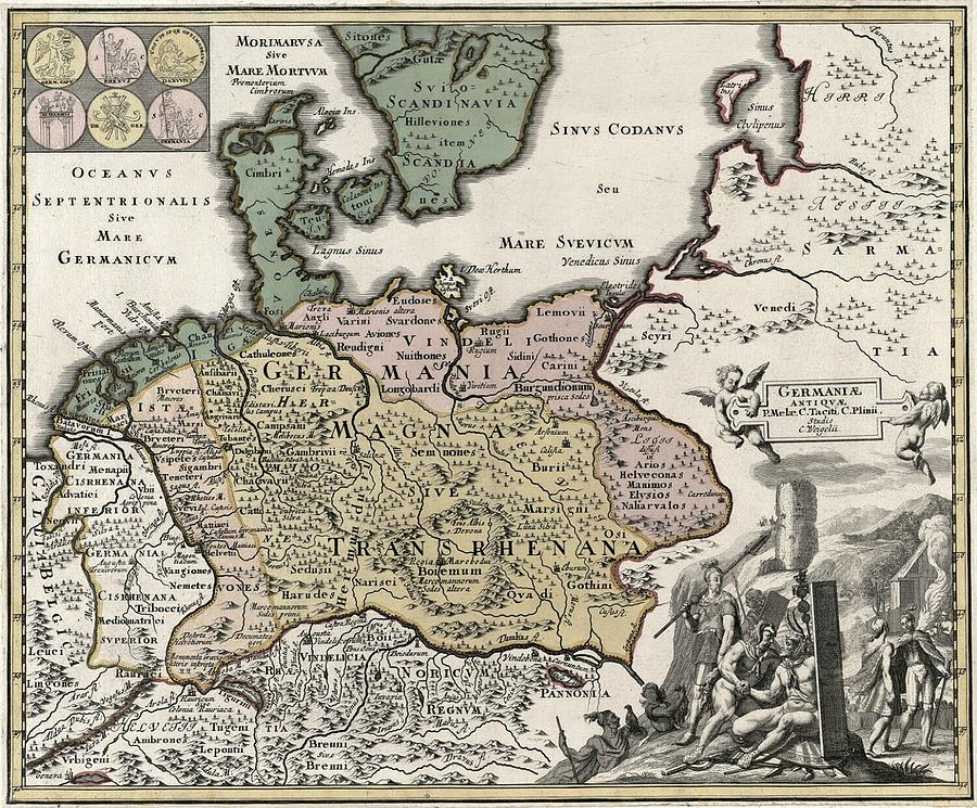  Germaniae Antiquae 1720 Antique Map Drawing by Vincent Monozlay