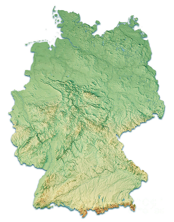 Germany 3D Render Topographic Map Color Isolated Digital Art by Frank ...