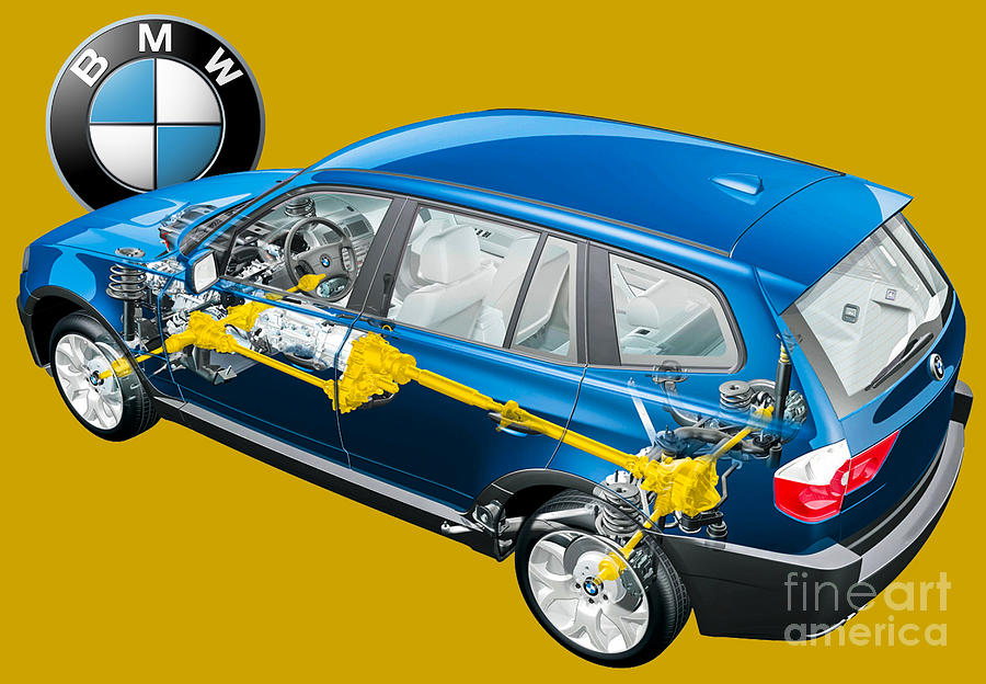 Germany 4 door SUV BMW X3 E83. Cutaway powertrain 4X4 automotive