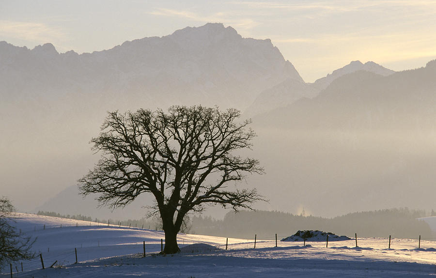 Germany, Bavaria, Murnauer Country with Zugspitze in background, highest mountain in Germany Photograph by Herbert Scholpp