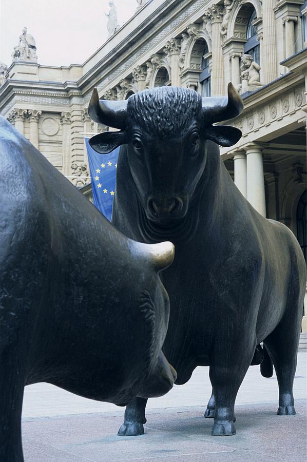 Germany, Bull and bear sculptures outside frankfurt stock exchange Photograph by Petrol