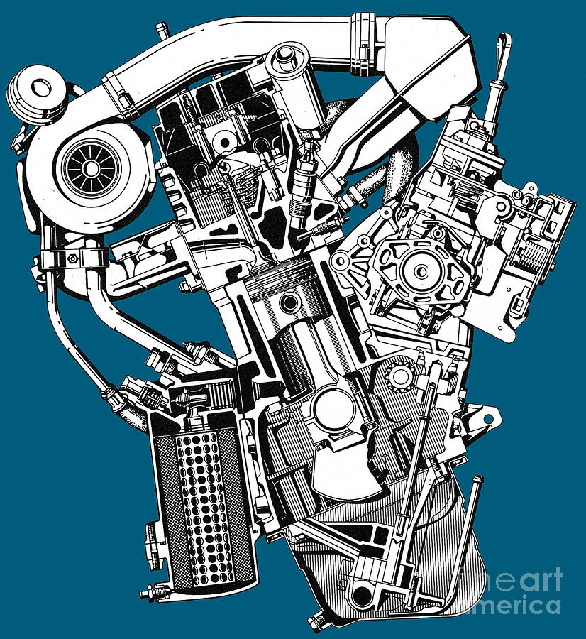 Germany cutaway engine BMW 524TD Drawing by Vladyslav Shapovalenko - Fine  Art America