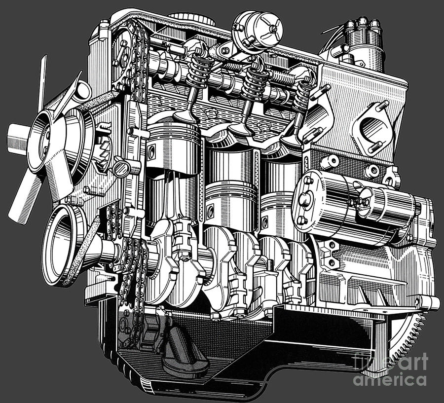 Germany cutaway engine BMW R4 M42 Drawing by Vladyslav Shapovalenko ...