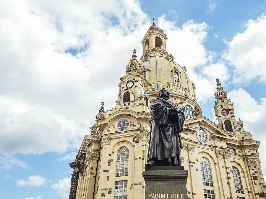 Germany, Dresden, Dresden Frauenkirche and statue of Martin Luther in the foreground Photograph by Westend61