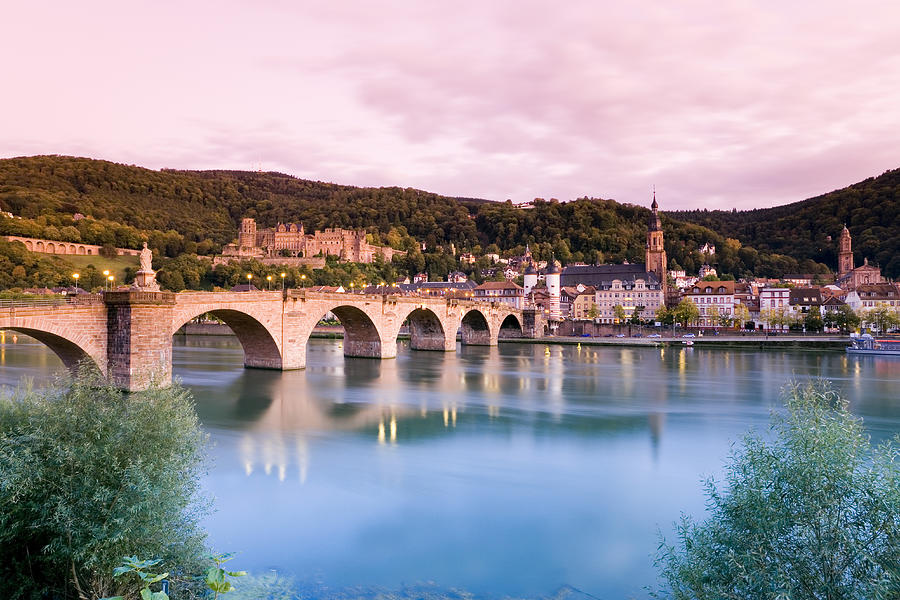 Germany, Heidelberg, city view with old bridge and castle Photograph by Mel Stuart