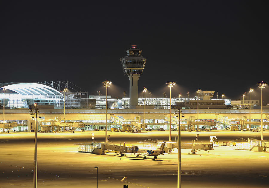 Germany, Munich, View of munich airport at night Photograph by Westend61