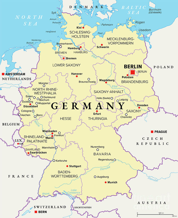 Germany, officially the Federal Republic of Germany, political map ...