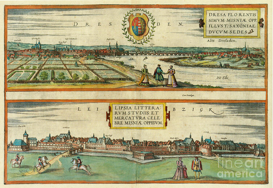 Germany - View Of Dresden And Leipzig, 1572 Digital Art by Georg Braun and Franz Hogenberg