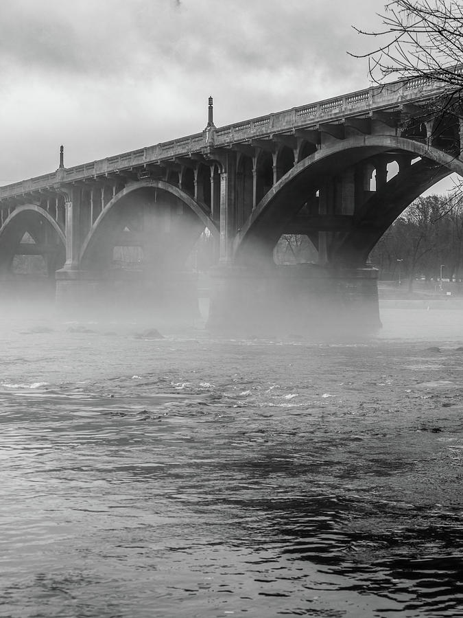 Gervais Street Bridge - Foggy Day - BW Photograph by Charles Hite