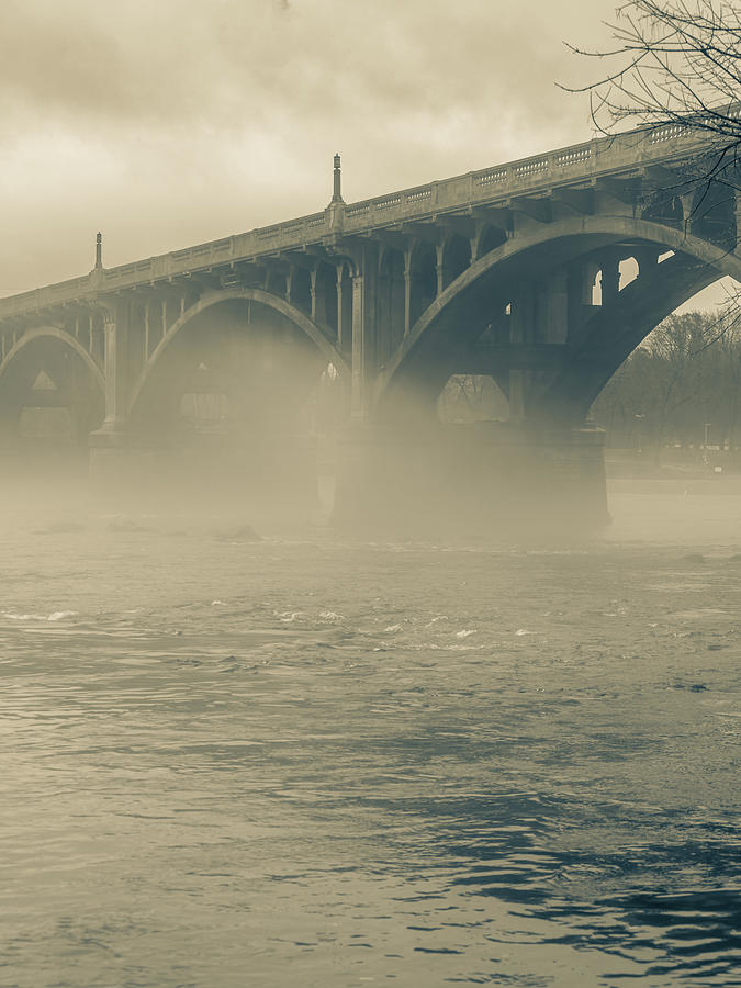 Gervais Street Bridge - Foggy Day - Split Tone Photograph by Charles Hite