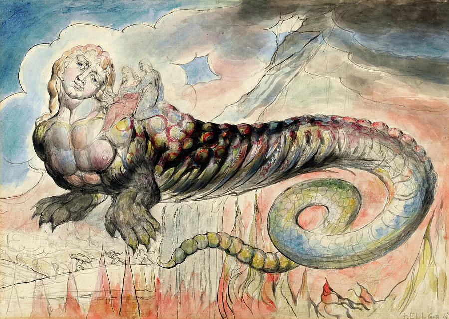 William Blake Painting - Geryon conveying Dante and Virgil down towards Malebolge, 1827 by William Blake