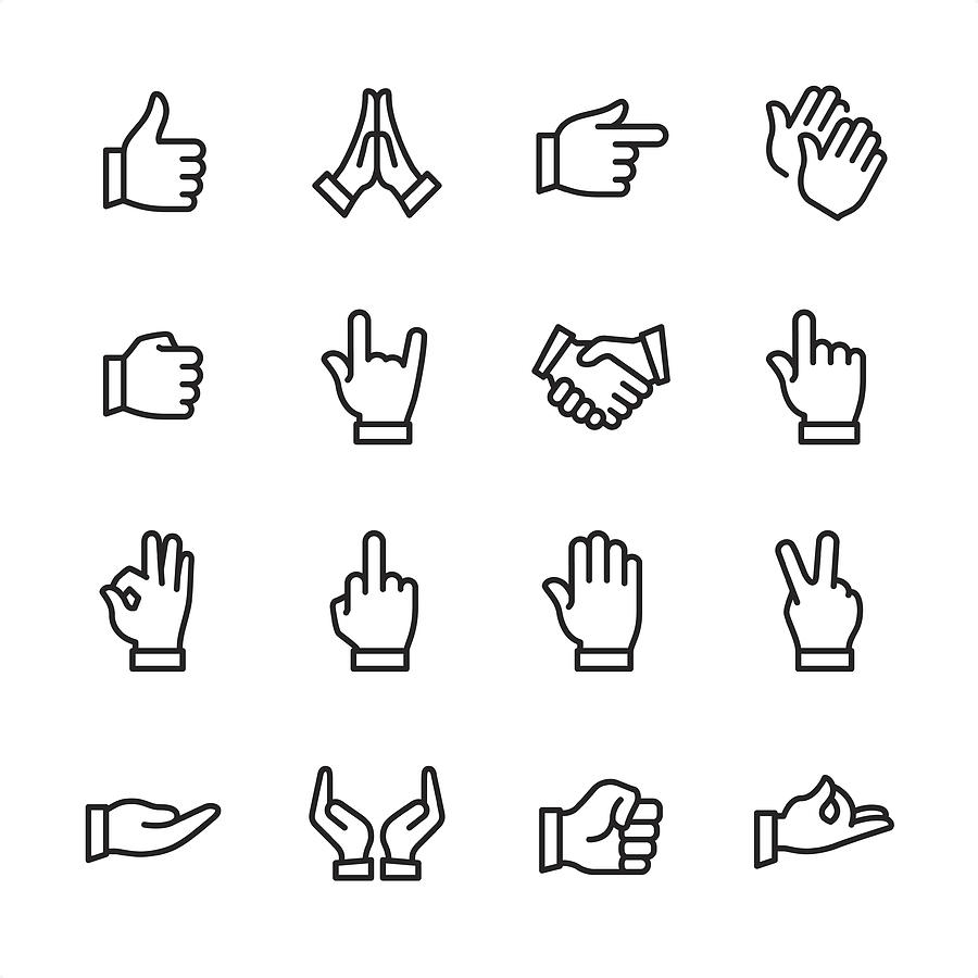 Gesture - outline icon set Drawing by Lushik