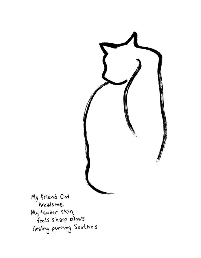 Gesture Sketch of a Cat and a Haiku Drawing by Katherine Nutt
