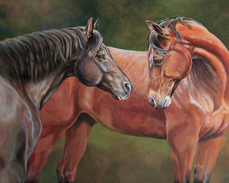 Getting Reacquainted, Two Horses Greeting Painting by Renee Forth-Fukumoto