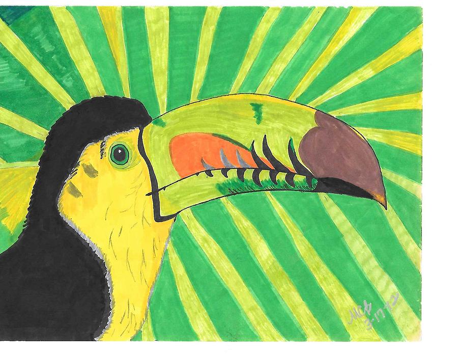 Toucan Drawing - Getting Some Sun by Marcia Brownridge