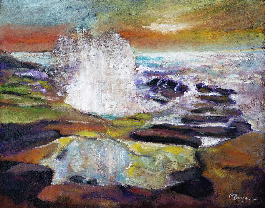 Water Spout at Yachats at Sunset Painting by Mike Bergen