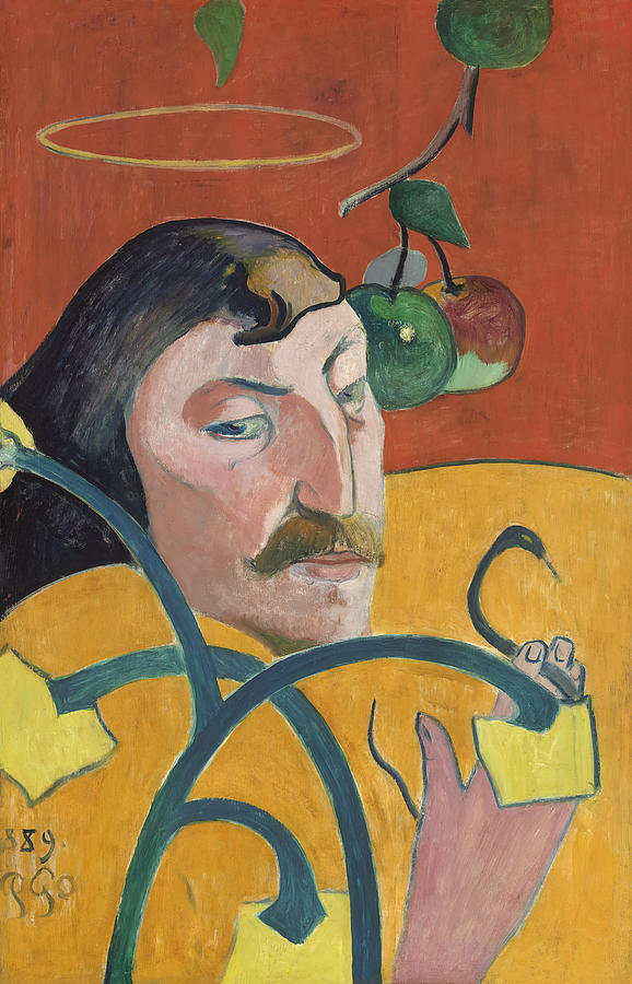 Paul Gauguin Painting - Self-Portrait with Halo and Snake by Paul Gauguin by Mango Art