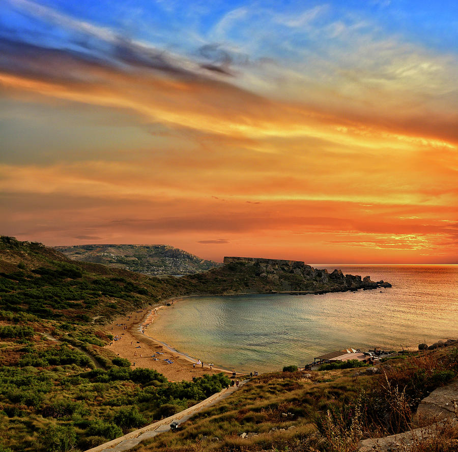 Ghajn Tuffieha beach at sunset in Malta - Landscape photo Photograph by Stephan Grixti