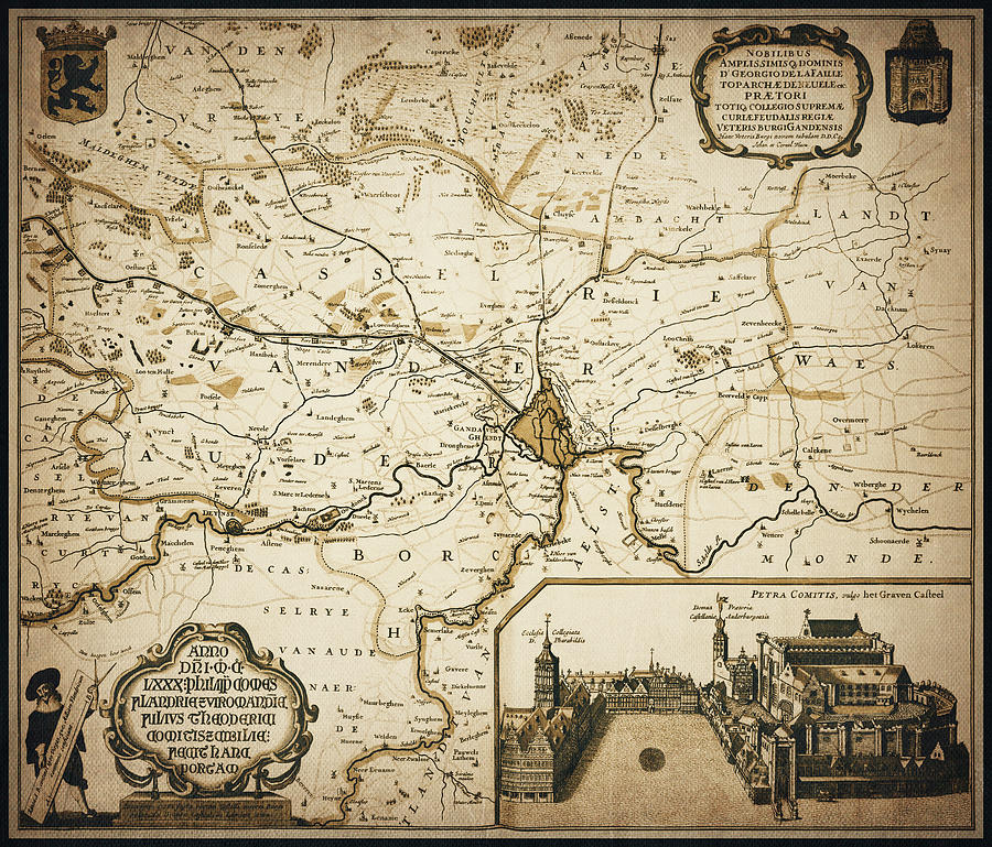 Ghent Belgium and Surroundings Vintage Map 1664 Sepia  Photograph by Carol Japp