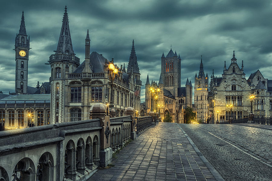 Ghent Cityscape from St Michaels Bridge, Belgium Photograph by Tunart
